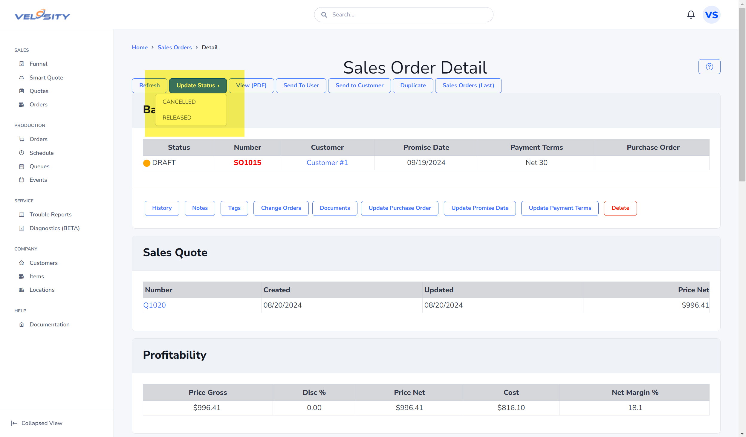 Change Sales Order Status