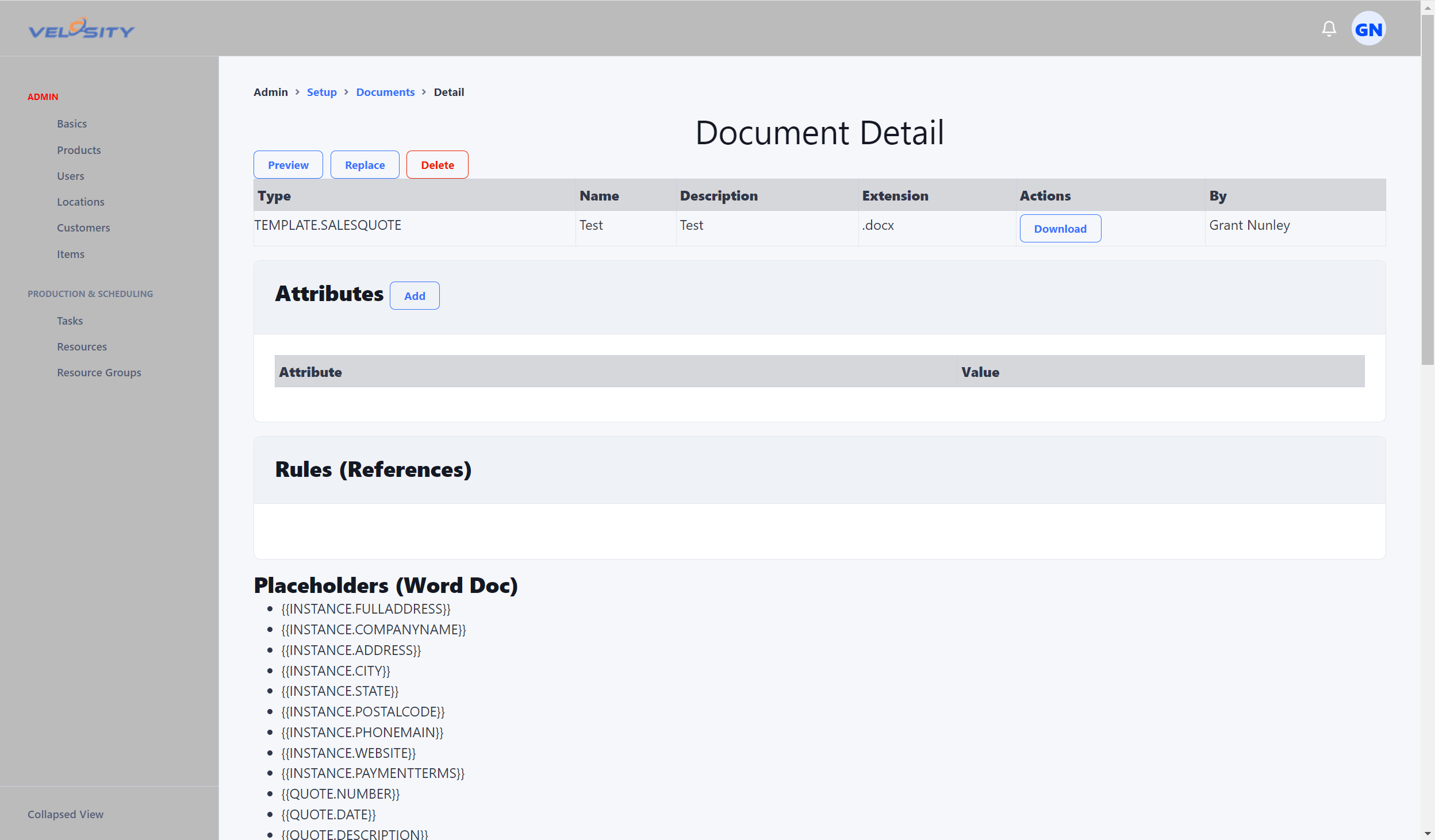 Administration - Document Templates - Velosity Documentation