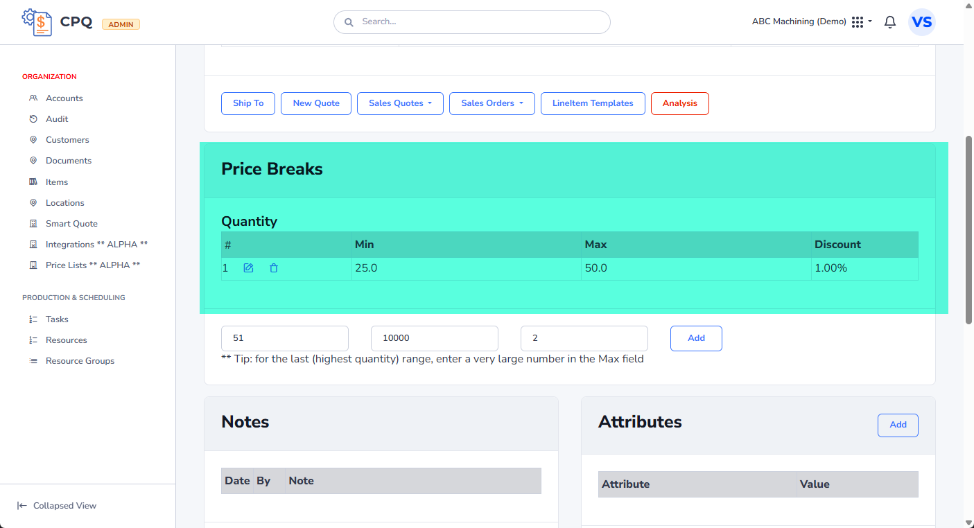 Customer - Price Breaks