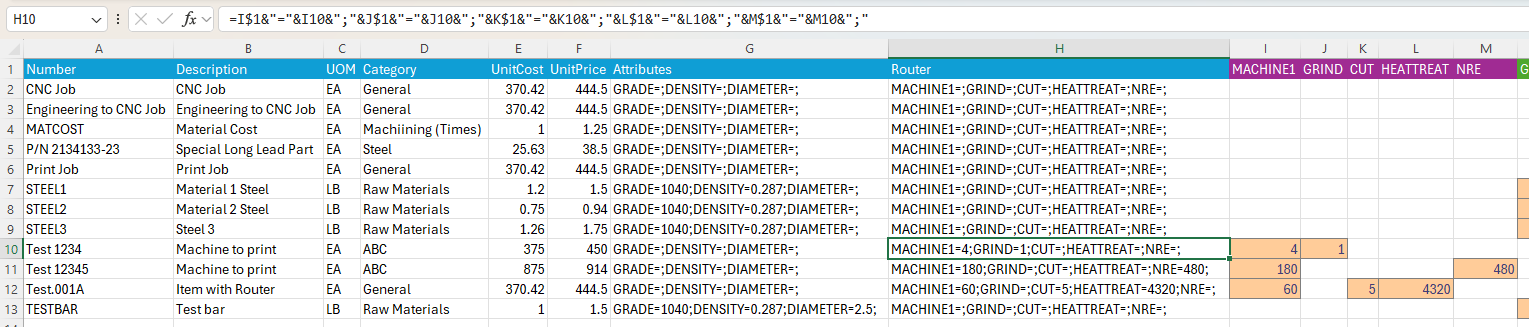 Items Import Attributes Formula