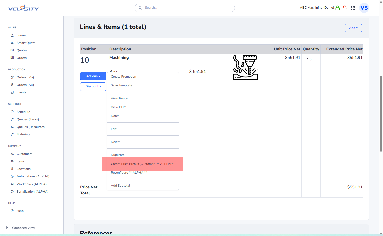Line Item Price Breaks Create